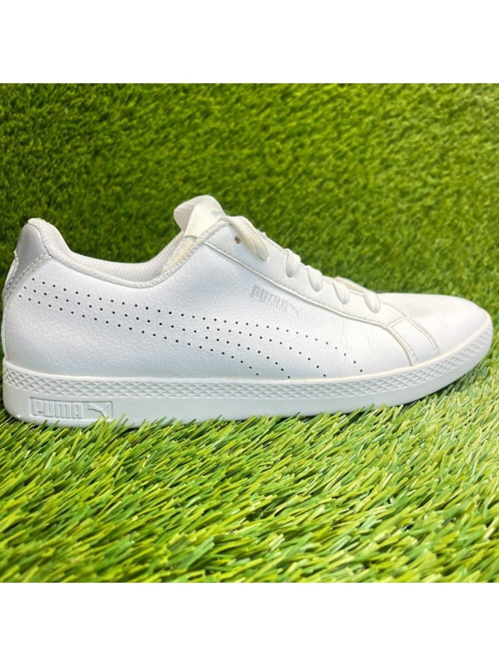 Puma‎ Smash Womens Size 8 White Silver Athletic Leather Walking Shoes Sneakers